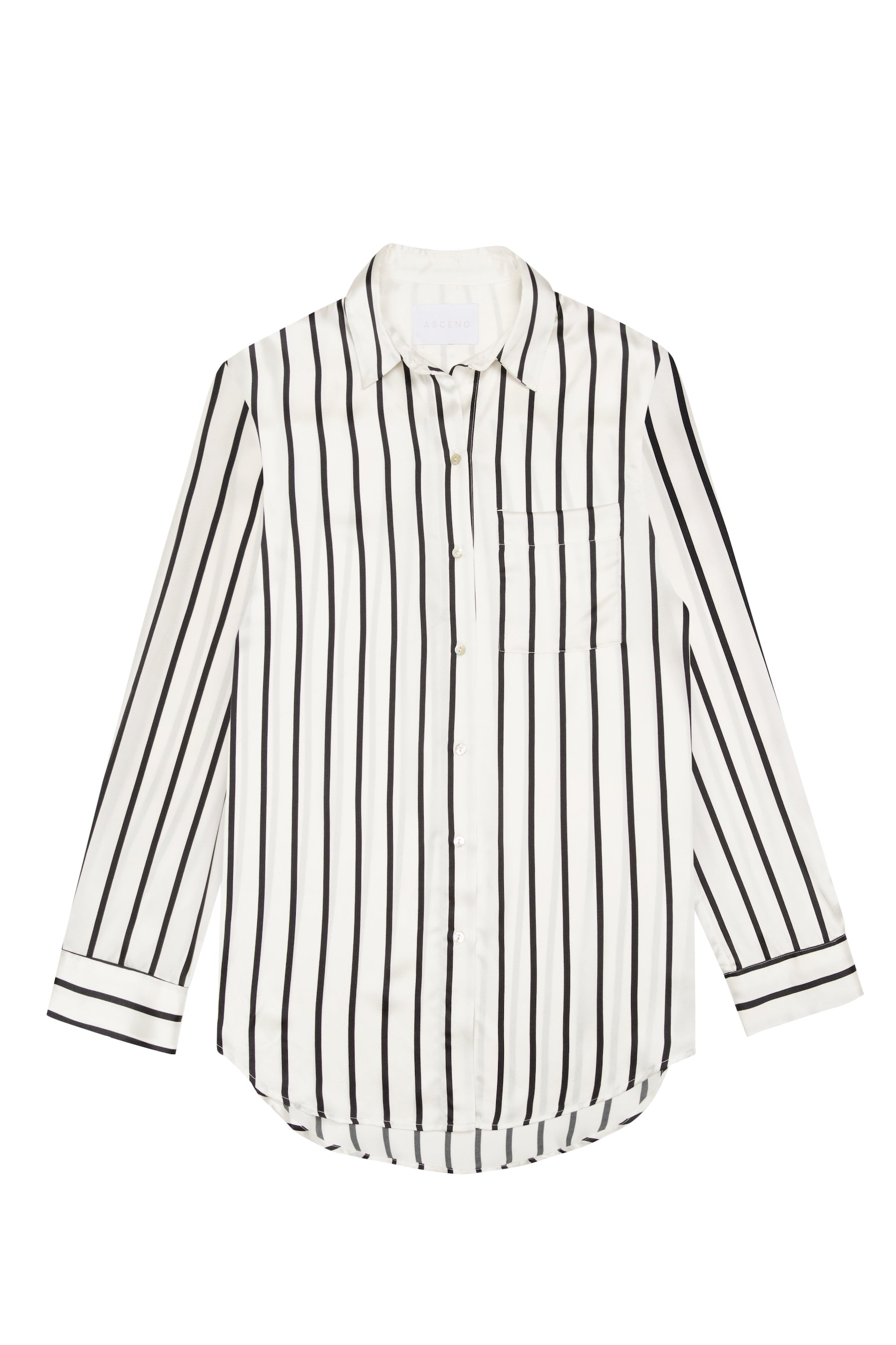 Black and white stripe oversized silk pyjama shirt