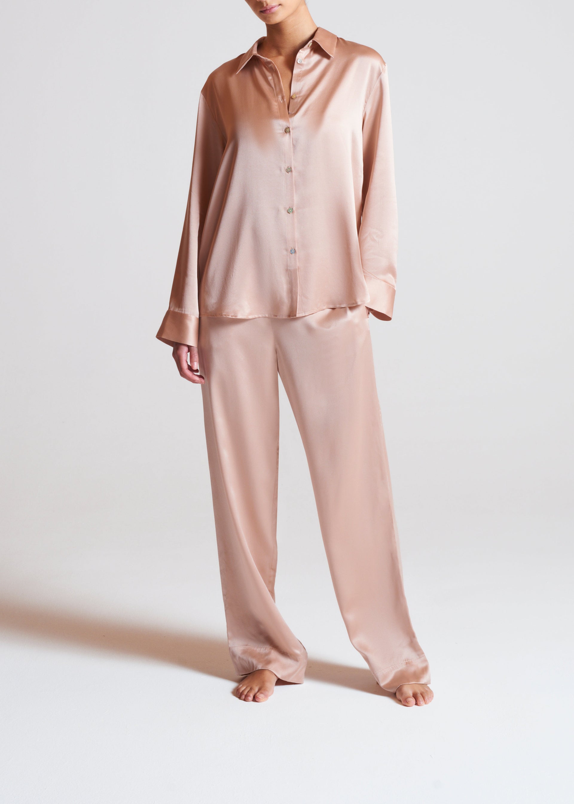 Powder pink silk pyjama set