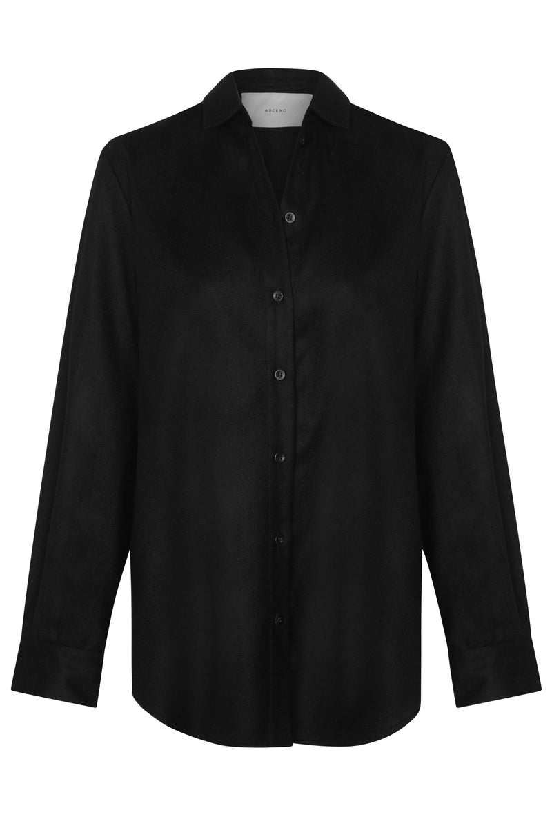 London Black Wool Cashmere Flannel Shirt