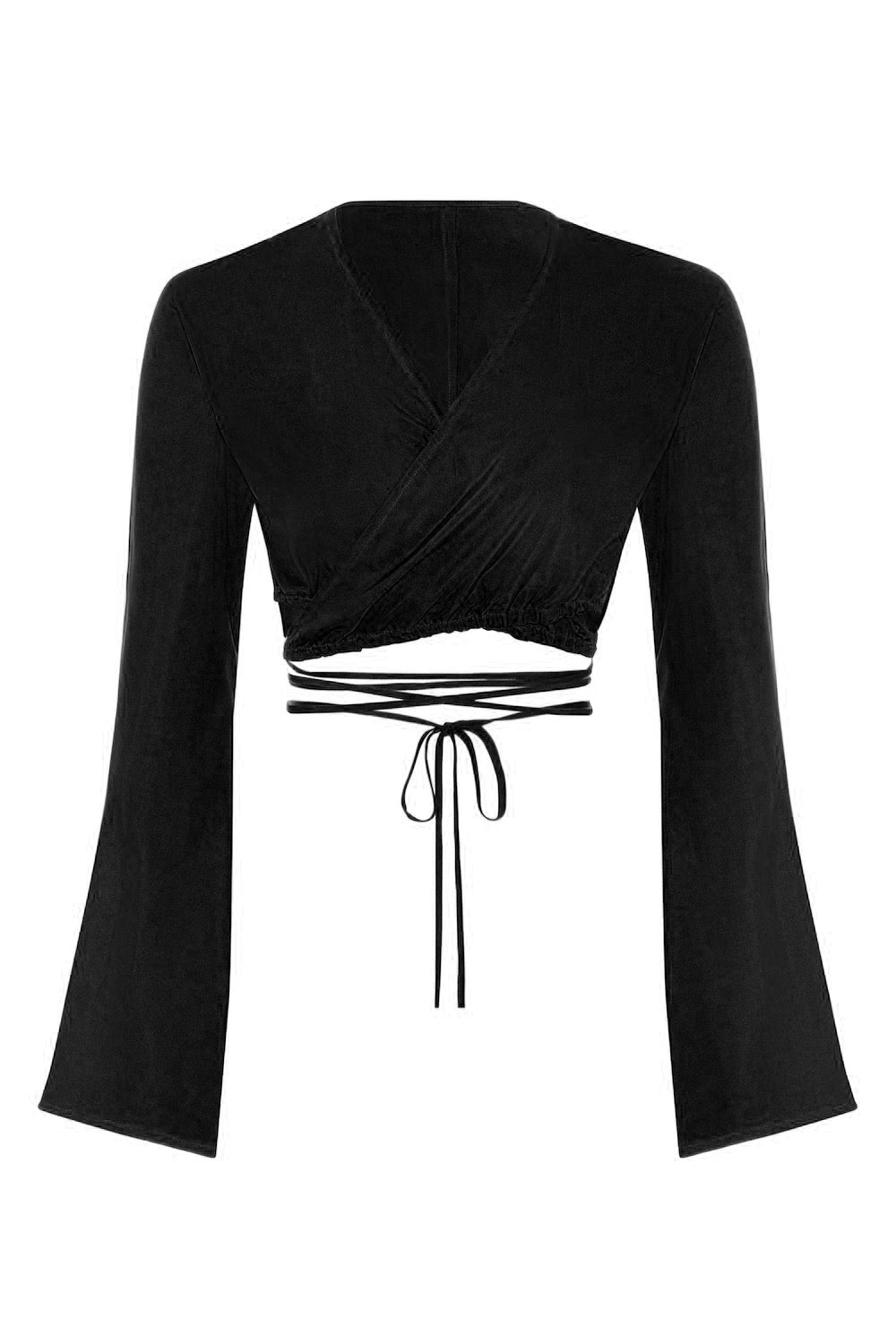 St Tropez Wrap Top Black Silk Twill